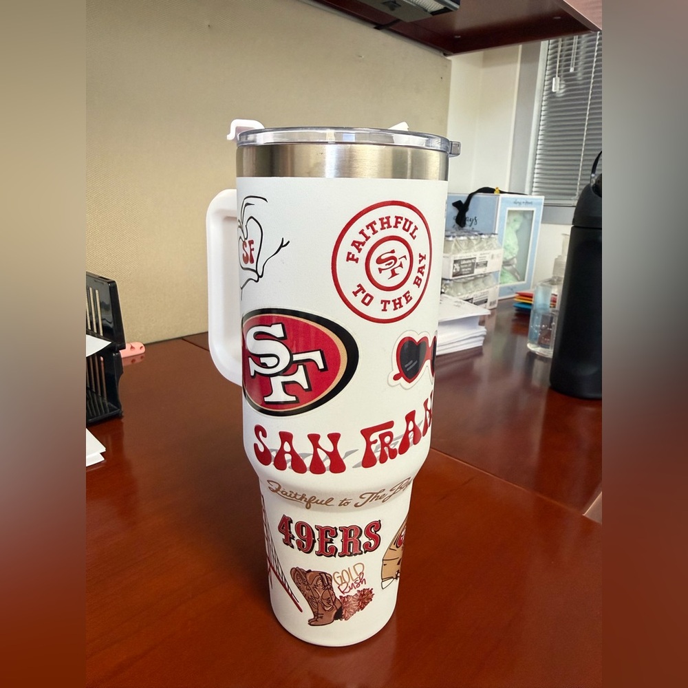 San Francisco 49ers White Travel Tumbler with Team Graphics
